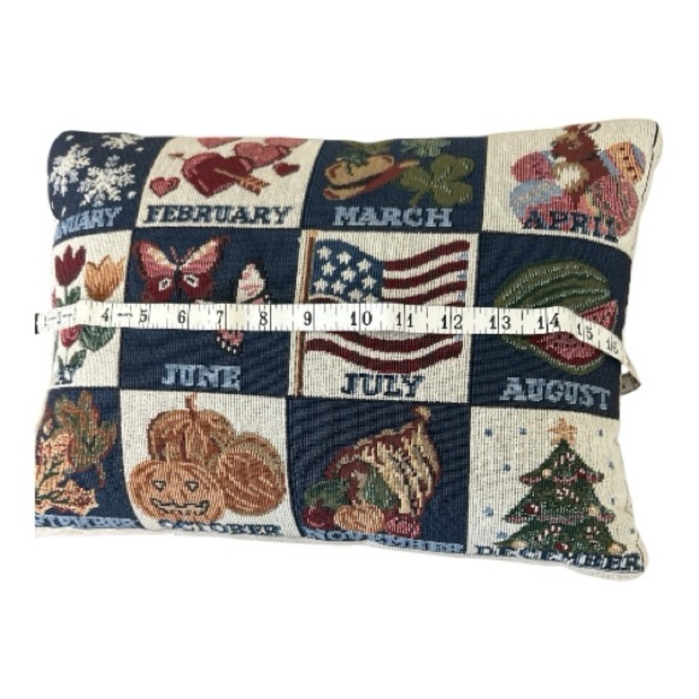 Vintage Twelve Month Calendar Holidays Tapestry Accent Throw Pillow - Picture 2 of 3